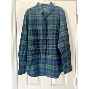 Lands End Shirt Plaid Traditional Fit Flannel Button Up Oxford Mens Large 42-44